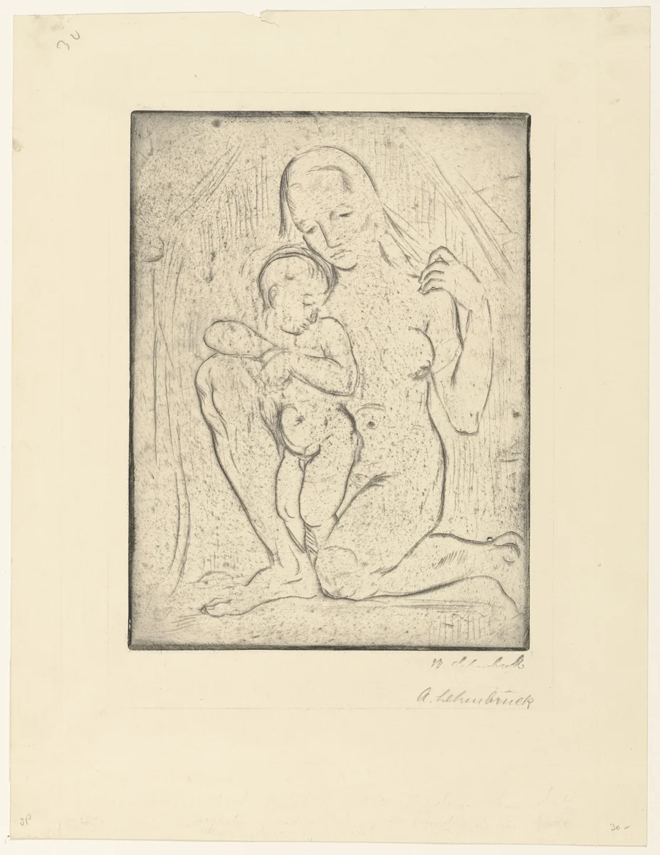 Mother and Child (kneeling, full) [Mutter und Kind (kniend ganz)] by Wilhelm Lehmbruck, print, 1910
