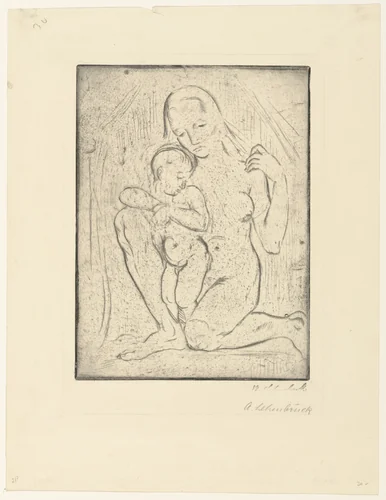 Mother and Child (kneeling, full) [Mutter und Kind (kniend ganz)] by Wilhelm Lehmbruck, print, 1910
