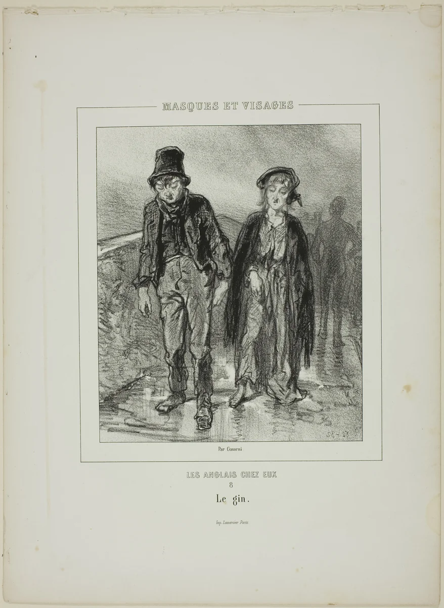 Les anglais chez eux: Le gin by Paul Gavarni, print, 1853