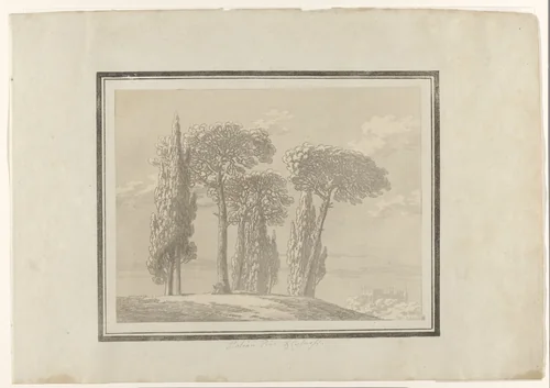Italiaanse pijnboom en cipres by John Robert Cozens, print, 1789