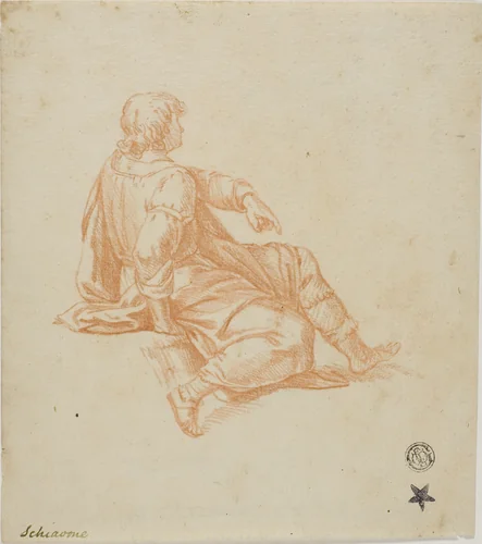 Seated Youth in Profile by Andrea Meldolla Schiavone, drawing, 1700-1799
