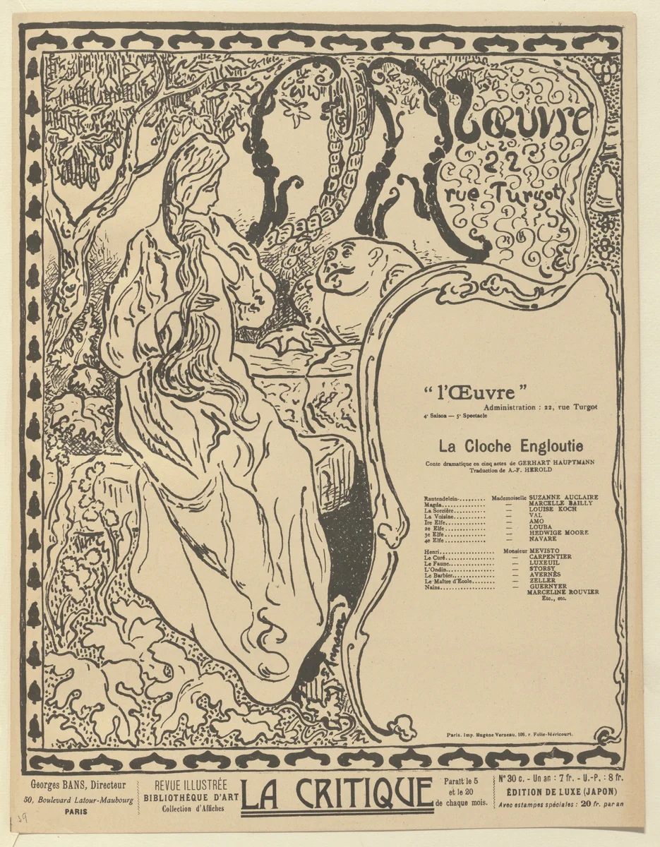 Program for The Sunken Bell (La Cloche engloutie) from The Beraldi Album of Theatre Programs by Paul Ranson, print, 1897