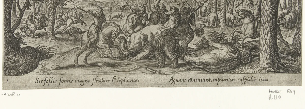 Olifantenjacht by Unknown, print, 1582-1636