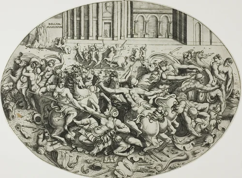 The Battle of the Amazons by Enea Vico, print, 1543
