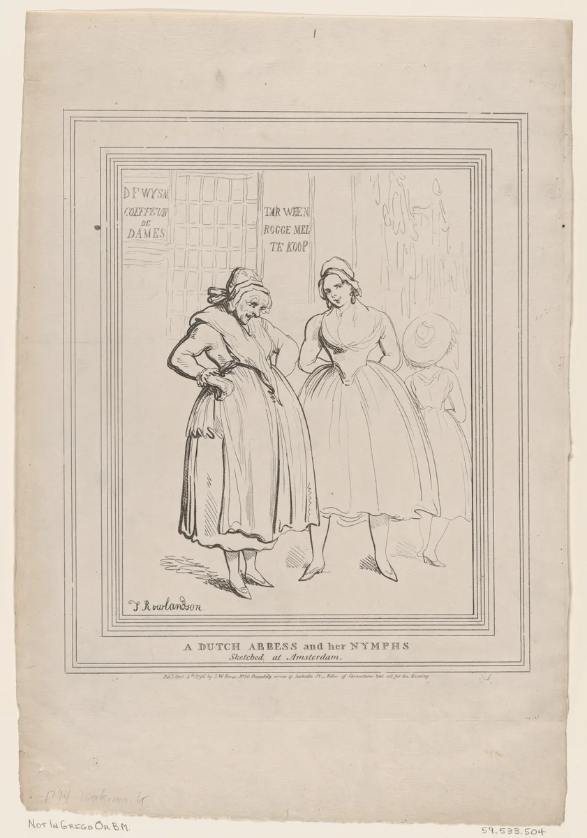 A Dutch Abbess and her Nymphs by Thomas Rowlandson, print, 1796