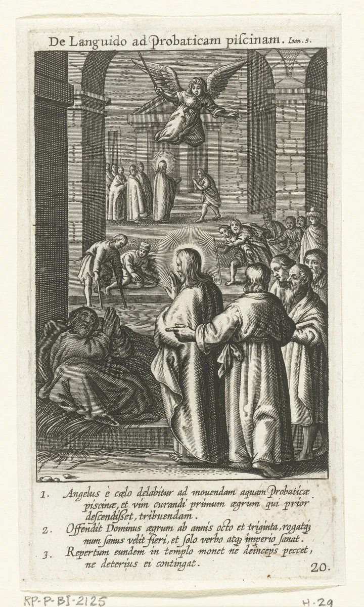 Christus geneest een man bij het bad van Betesda by Boëtius Adamsz. Bolswert, print, 1590-1622