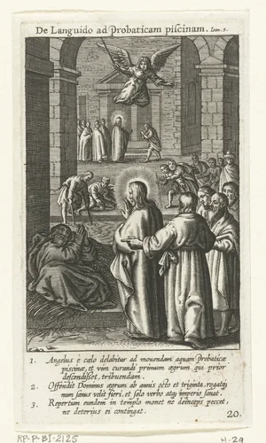 Christus geneest een man bij het bad van Betesda by Boëtius Adamsz. Bolswert, print, 1590-1622