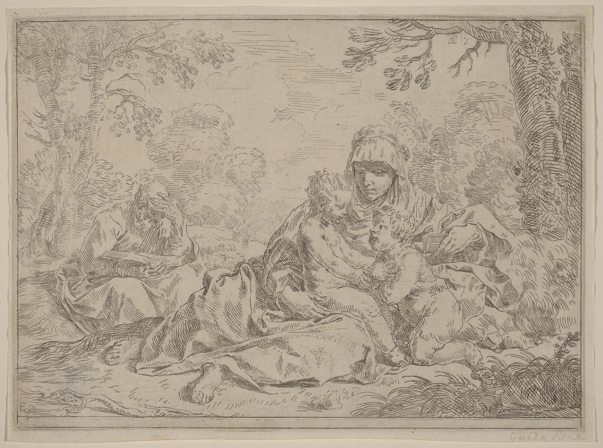 The Holy Family by Simone Cantarini, print, 1612-1648