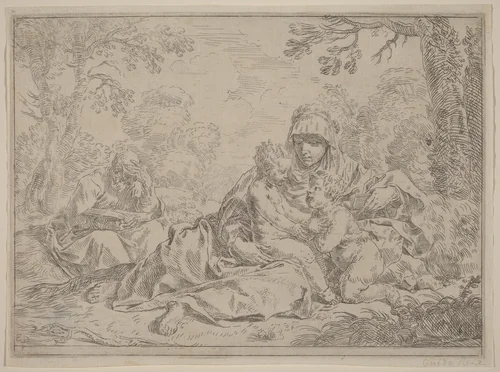 The Holy Family by Simone Cantarini, print, 1612-1648