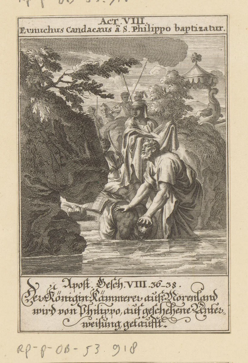 Apostel Filippus doopt de kamerling by anonymous, print, 1697