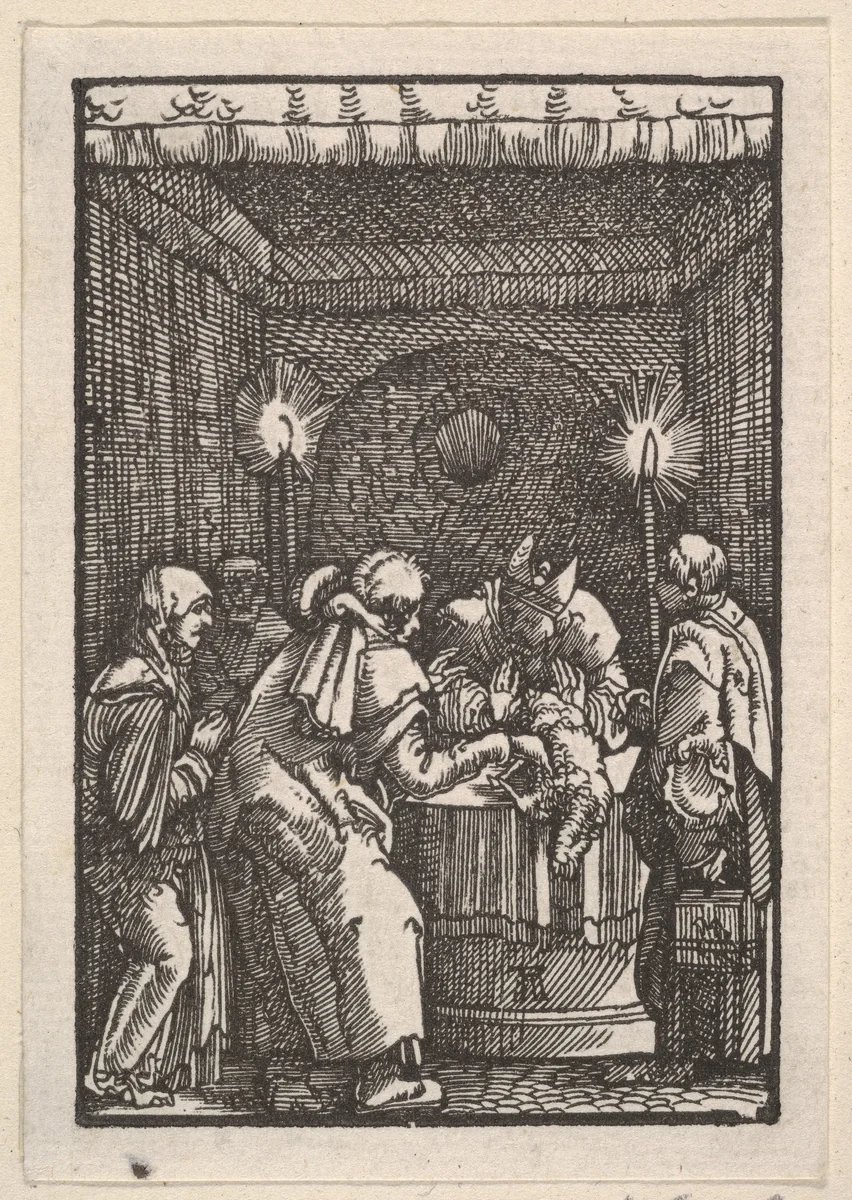 Joachim's Sacrifice Refused by the Priest, from "The Fall and Salvation of Mankind Through the Life and Passion of Christ" by Albrecht Altdorfer, print, 1508-1518