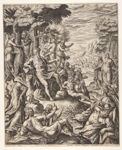 St John the Baptist Preaching by Hans Collaert, print, 1575