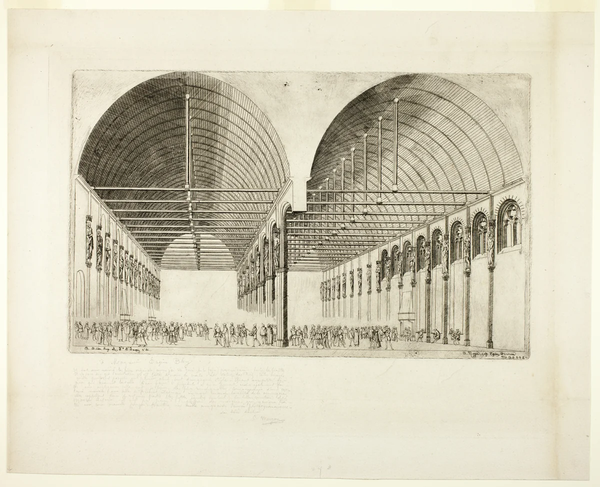 The Antechamber of the Palais de Justice, Paris by Charles Meryon, print, 1855
