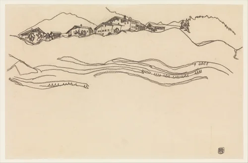 Landscape with Houses by Egon Schiele, drawing, 1917