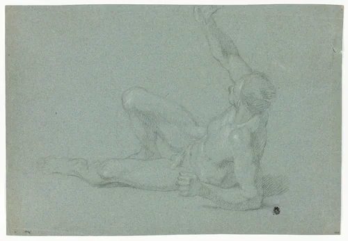 Academic Male Nude in Semi-Reclining Position (recto and verso) by Louis Boullogne, drawing, 1675-1733