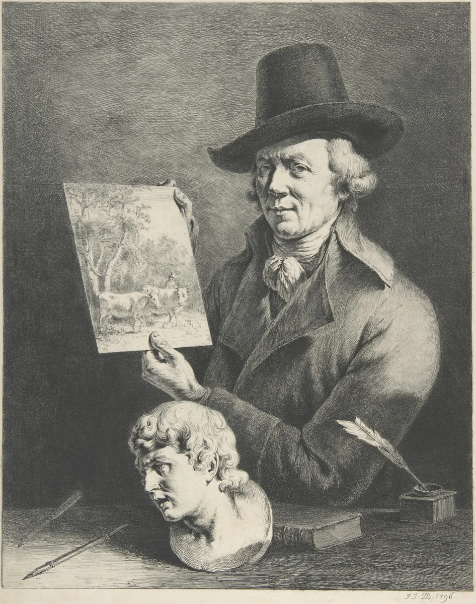 Self-Portrait (with Cows) by Jean Jacques de Boissieu, print, 1796