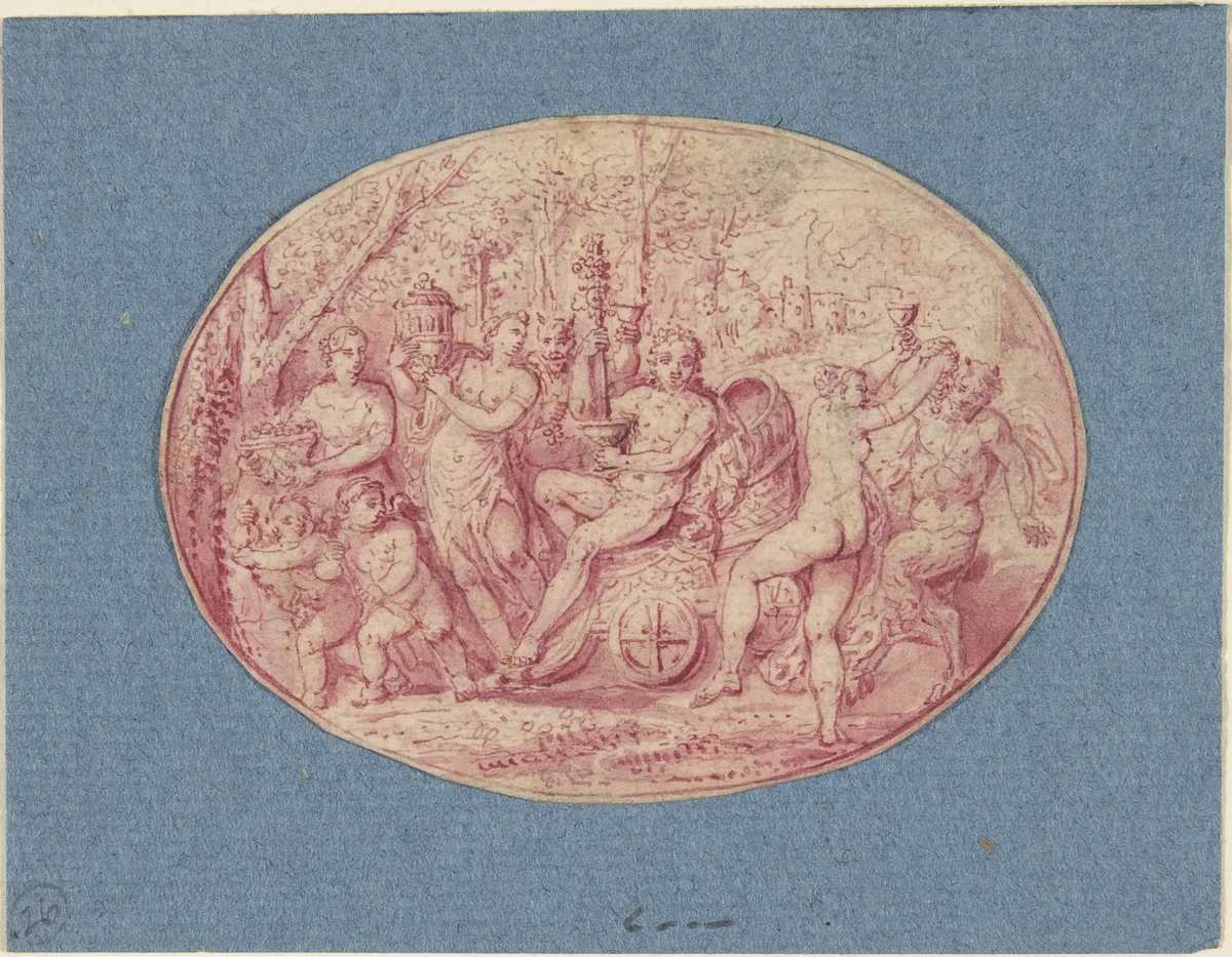 Ornamental design of Bacchanalia by anonymous, drawing, 1600-1700