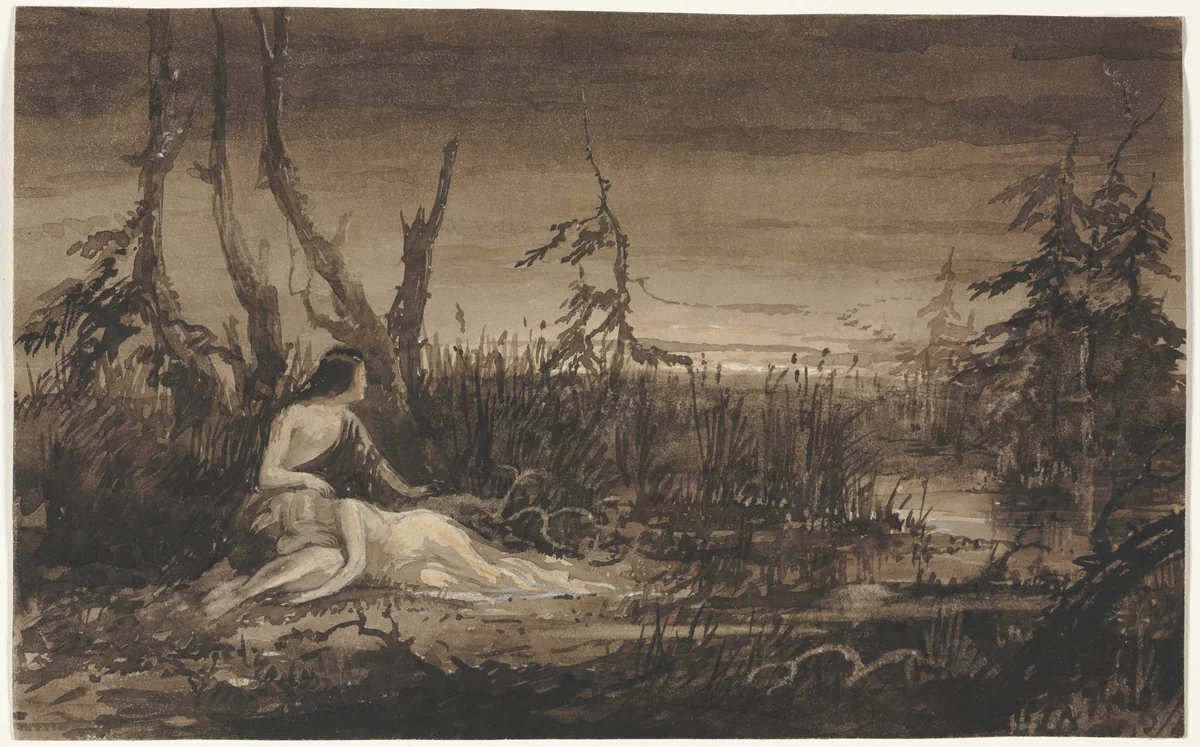 Figures in a Landscape by Francis Danby, drawing, 1808-1861