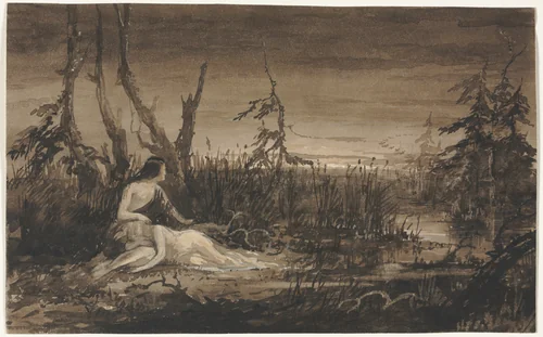 Figures in a Landscape by Francis Danby, drawing, 1808-1861
