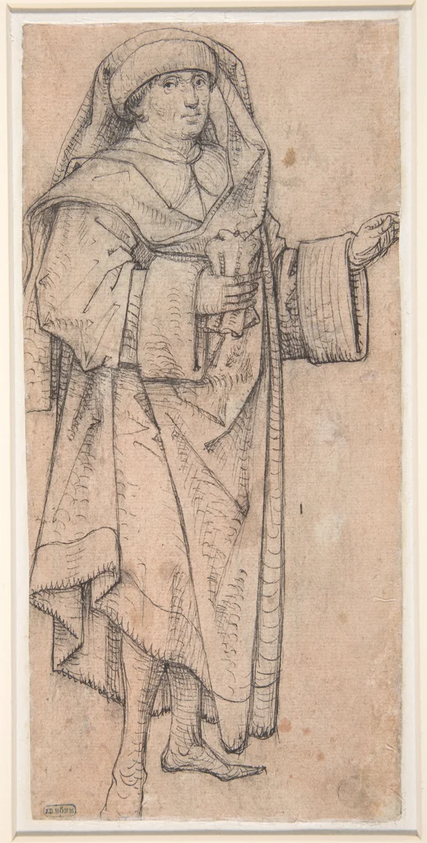 Standing Scholar (Prophet?) Turned to the Right (Recto); Standing Scholar (Prophet?) Turned to the Left (Verso) by Middle Rhine, drawing, 1457-1473