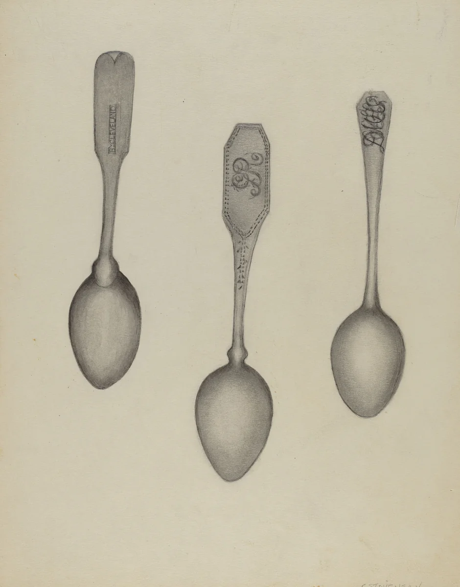 Silver Fiddle Head Spoon by Florence Stevenson, index of american design, 1935-1942