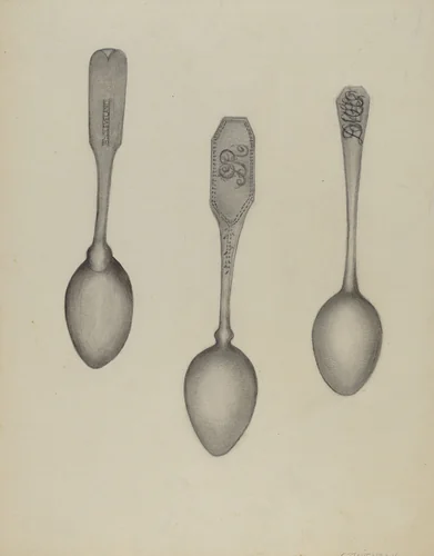 Silver Fiddle Head Spoon by Florence Stevenson, index of american design, 1935-1942