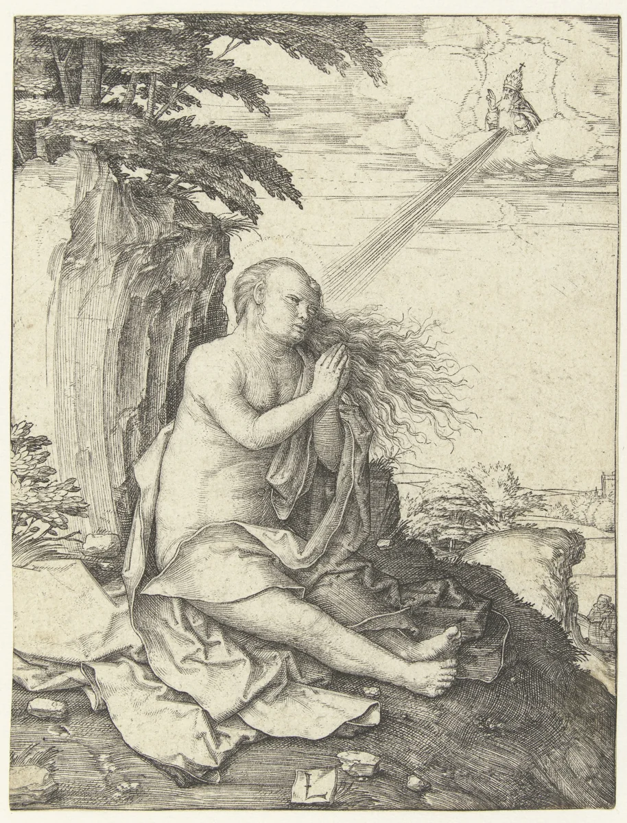 Maria Magdalena in de woestijn by Unknown, print, 1504-1508