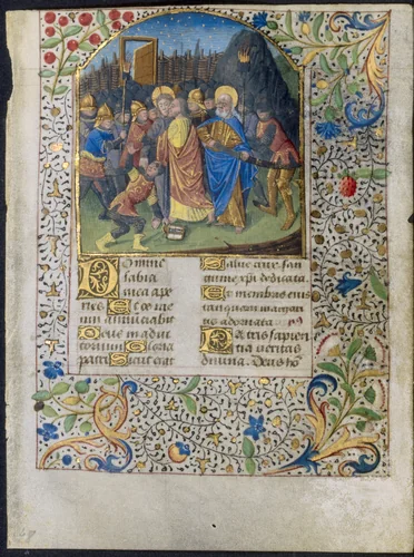 Leaf from a Book of Hours: The Betrayal of Christ by Maître François, manuscript, 1465-1490