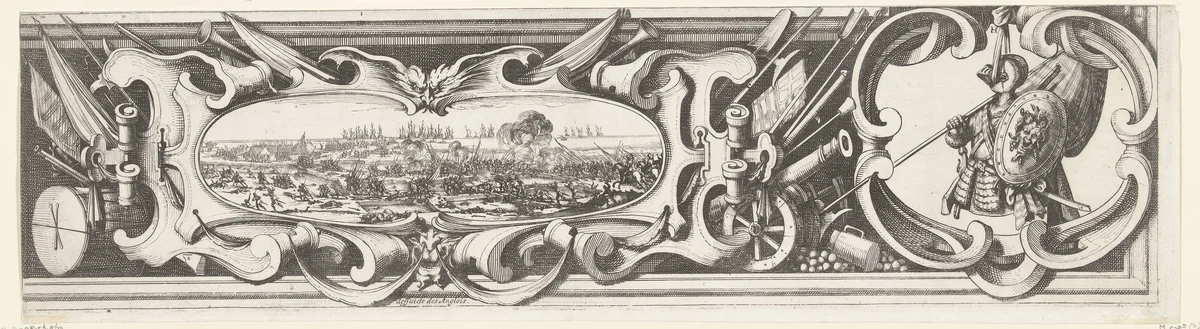 Beleg van Saint Martin op het Île de Ré, juli-november 1627 (randwerk, deel rechtsonder) by Jacques Callot, print, 1629-1631