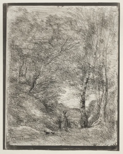 The Gardens of Horace by Jean-Baptiste-Camille Corot, print, 1921
