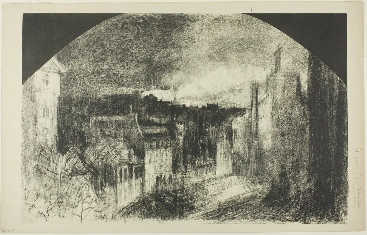 Bastille Day in Montmartre by Félix Hilaire Buhot, print, 1892