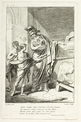 Minerva Teaching a Young Artist, illustration for the Catalogue historique du Cabinet by Mariette by Ange Laurent de La Live de Jully, print, 1745-1779