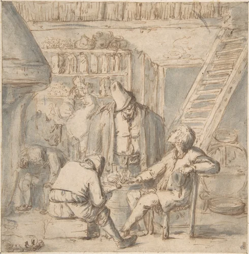 Drinkers in a Tavern by Adriaen van Ostade, drawing, 1625-1685