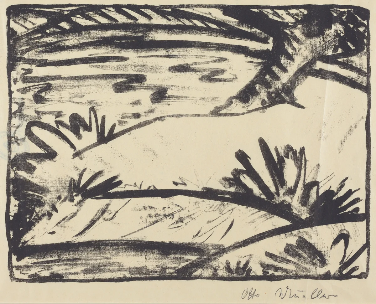 Landscape with Tree and Water (Landschaft mitBaum und Wasser) by Otto Mueller, print, 1920