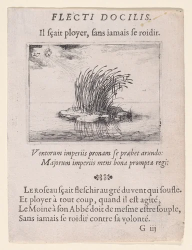 Les Roseaux et Le Vent (The Reed and The Wind), plate 27 from "Lux Claustri ou La Lumière du Cloitre" (The Light of the Cloisters) by Jacques Callot, print, 1621-1635