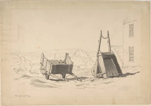 Irish cars (Study of two carts in a landscape) by Cornelius Varley, drawing, 1800-1873