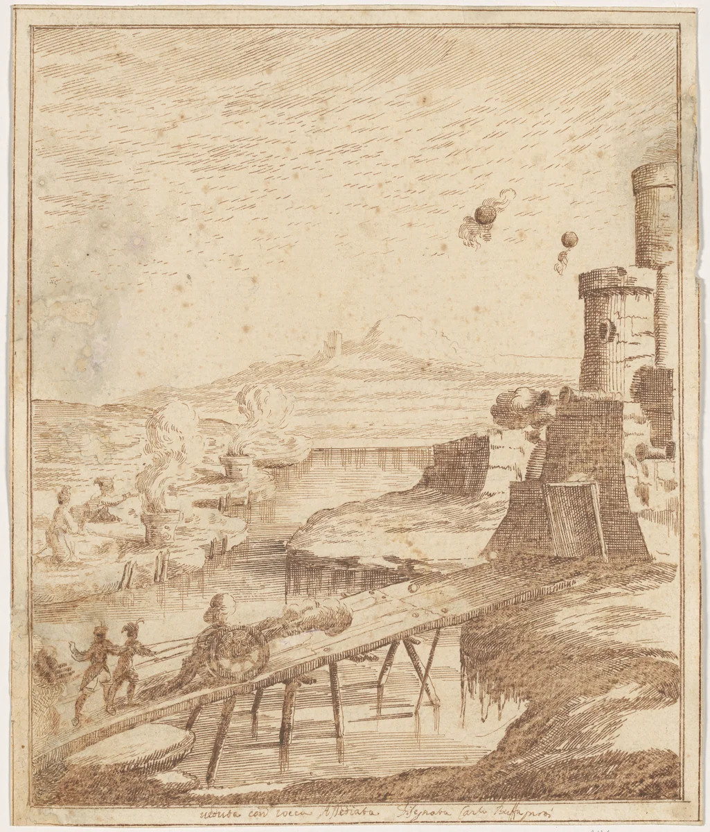 The Siege of a Fortress by Carlo Antonio Buffagnotti, drawing, 1677-1718