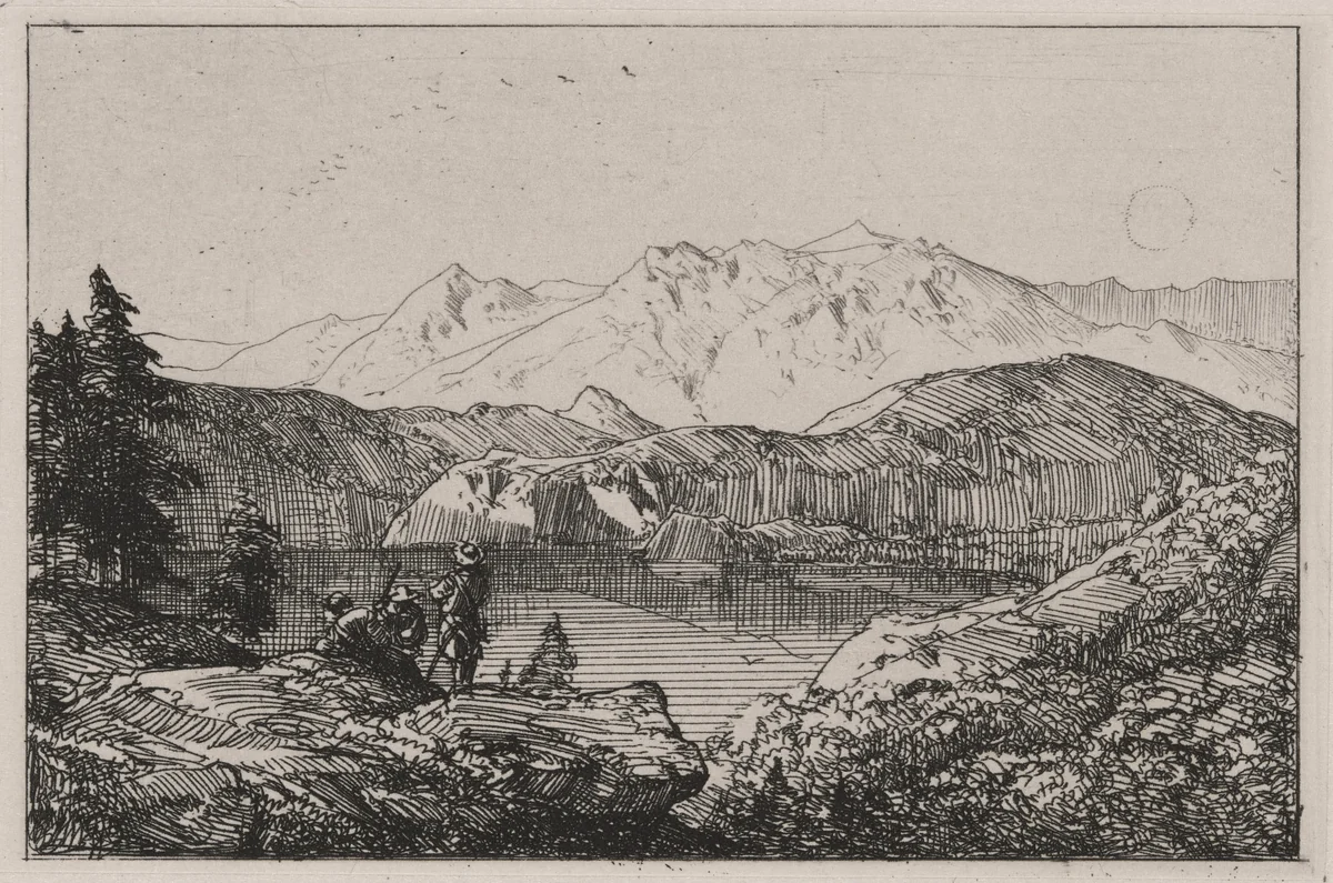 Mountain View with Lake by Caspar Johann Nepomuk Scheuren, print, 1842