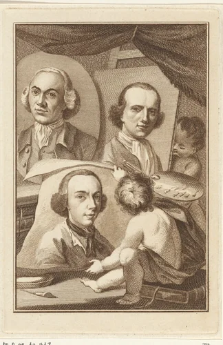 Portretten van Izaak Schmidt, Jurriaan Andriessen en Reinier Vinkeles by Reinier Vinkeles, print, 1765