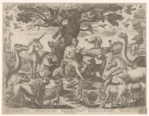Orpheus betovert de dieren met zijn muziek by Unknown, print, 1565-1630
