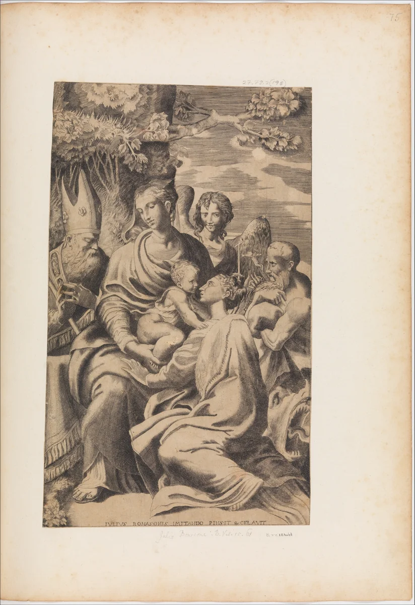 The Madonna and Child Attended by Saints by Giulio Bonasone, print, 1510-1576