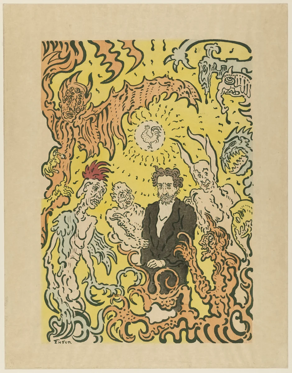 Self Portrait with Demons by James Ensor, print, 1898