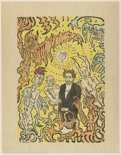 Self Portrait with Demons by James Ensor, print, 1898