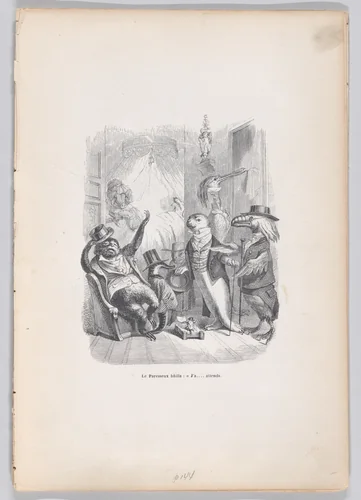 The Sloth yawned: 'I had...waited', from "Scenes from the Private and Public Life of Animals" by J. J. Grandville, print, 1832-1852