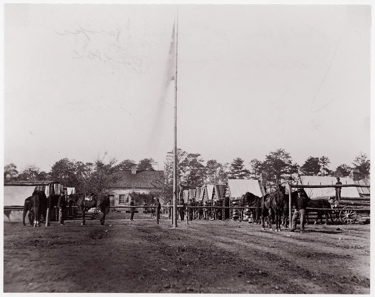 Headquarters, 10th Army Corps, Hatcher's Farm, Virginia by Andrew Joseph Russell, photograph, 1861-1865