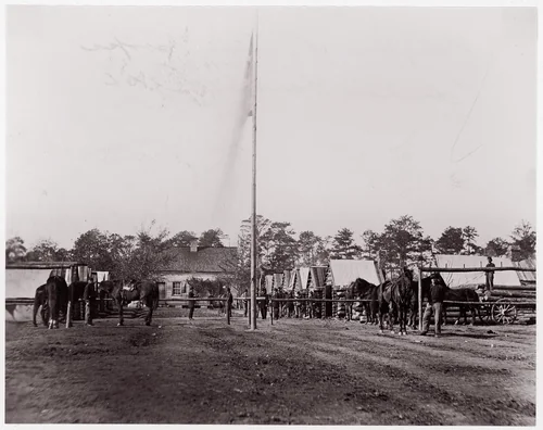 Headquarters, 10th Army Corps, Hatcher's Farm, Virginia by Andrew Joseph Russell, photograph, 1861-1865