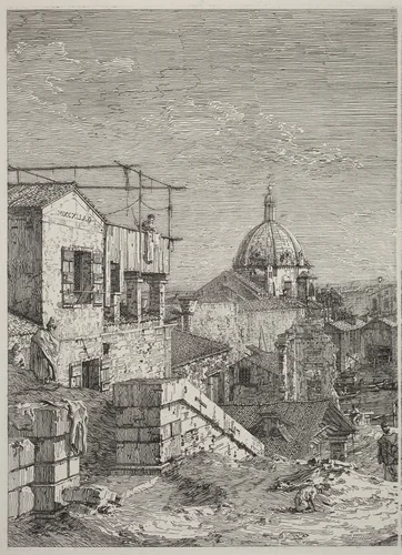 The House with the Inscription [left] by Canaletto, print, 1741