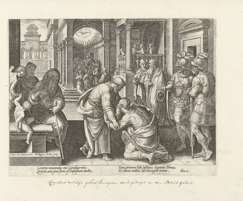 Cornelius knielt voor Petrus by Unknown, print, 1582