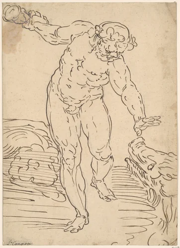 Hercules and the Erymanthian Boar by School of Cambiaso, drawing, 1547-1553