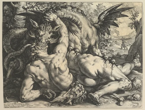 The Dragon Devouring the Companions of Cadmus by Hendrick Goltzius, print, 1588